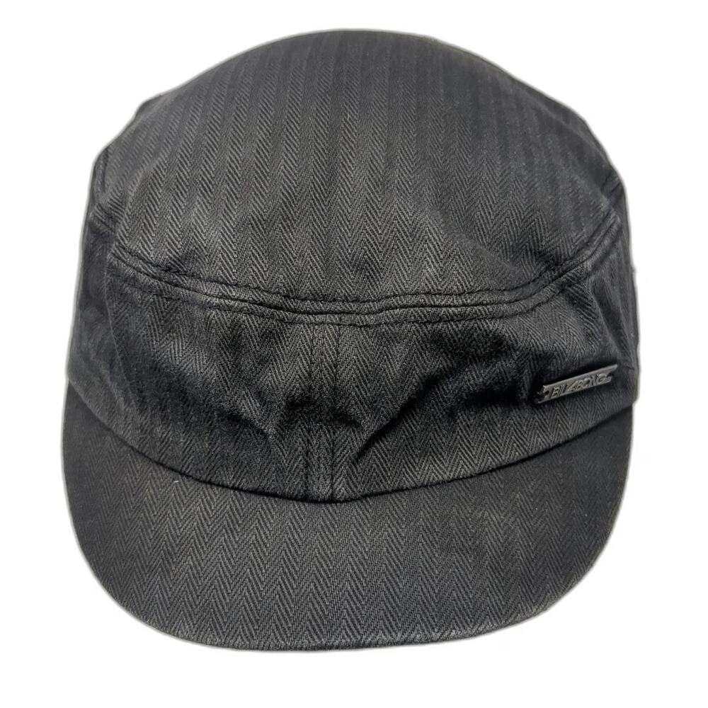 Billabong Army Cap Black One Size Herringbone Pattern Metal Logo Flat Top Hat
